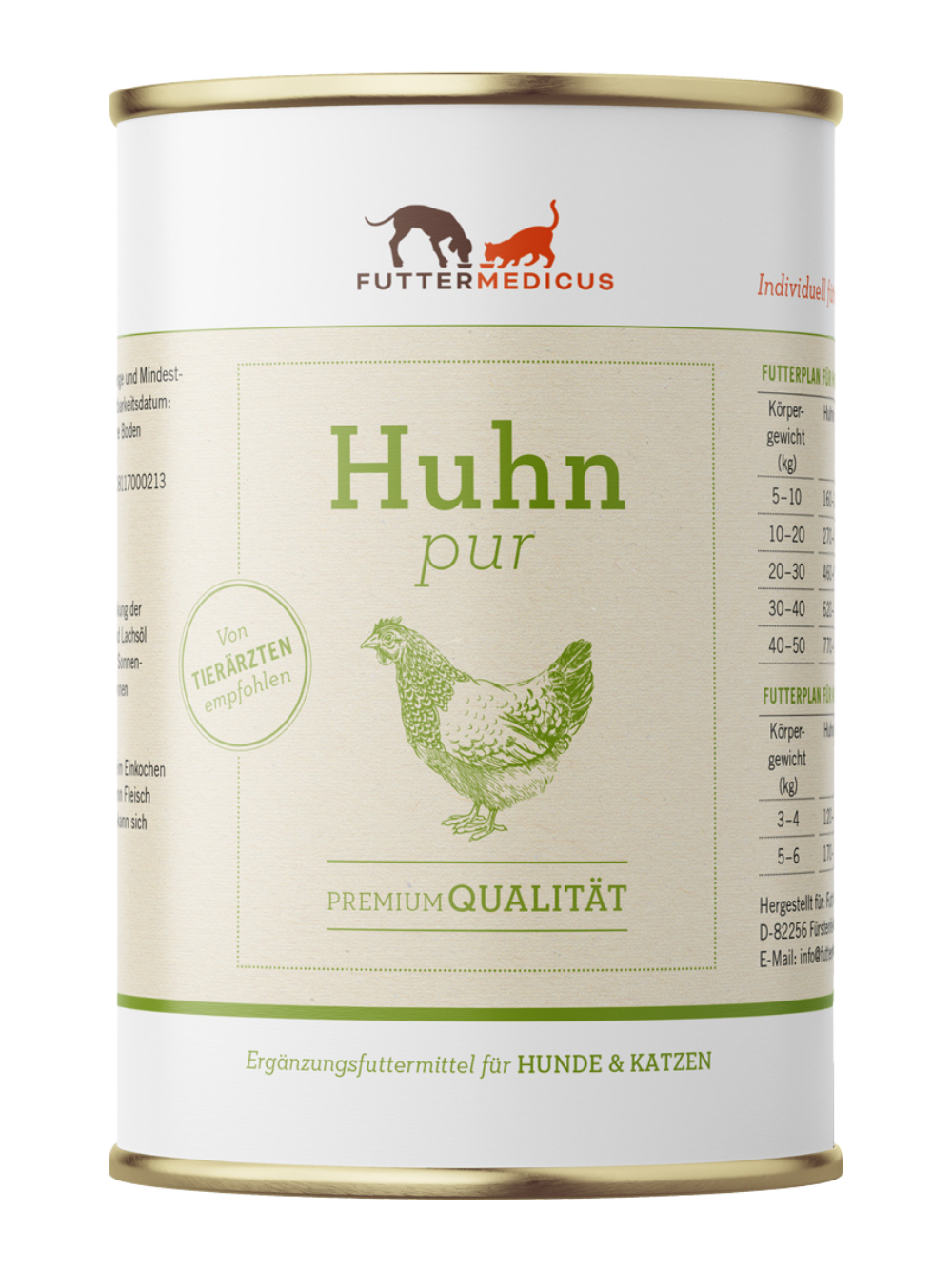 Futtermedicus | Huhn pur 400g I Reinfleischdose für Katzen und Hunde