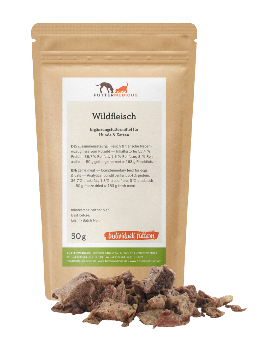 Futtermedicus | Wildfleisch gefriergetrocknet 50 g I Leckerlies Wild