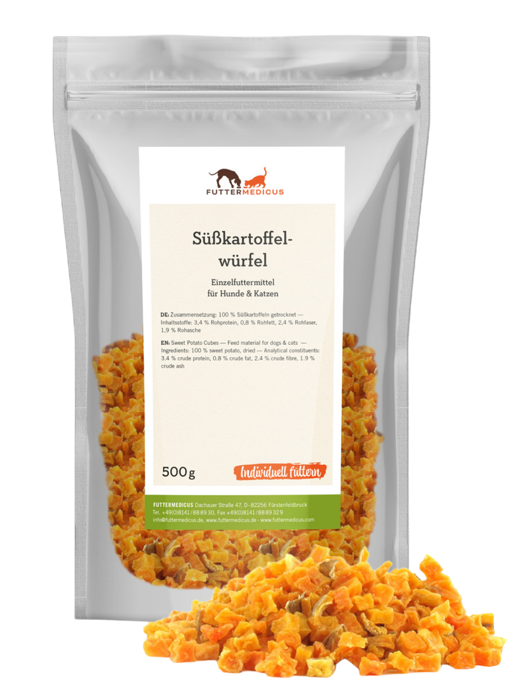 Futtermedicus | Süßkartoffelwürfel 500 g I Hundeflocken