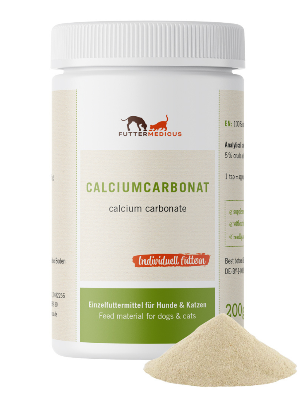 Futtermedicus | Calciumcarbonat 200 g I Futterzusatz für selbstgemachtes Hundefutter