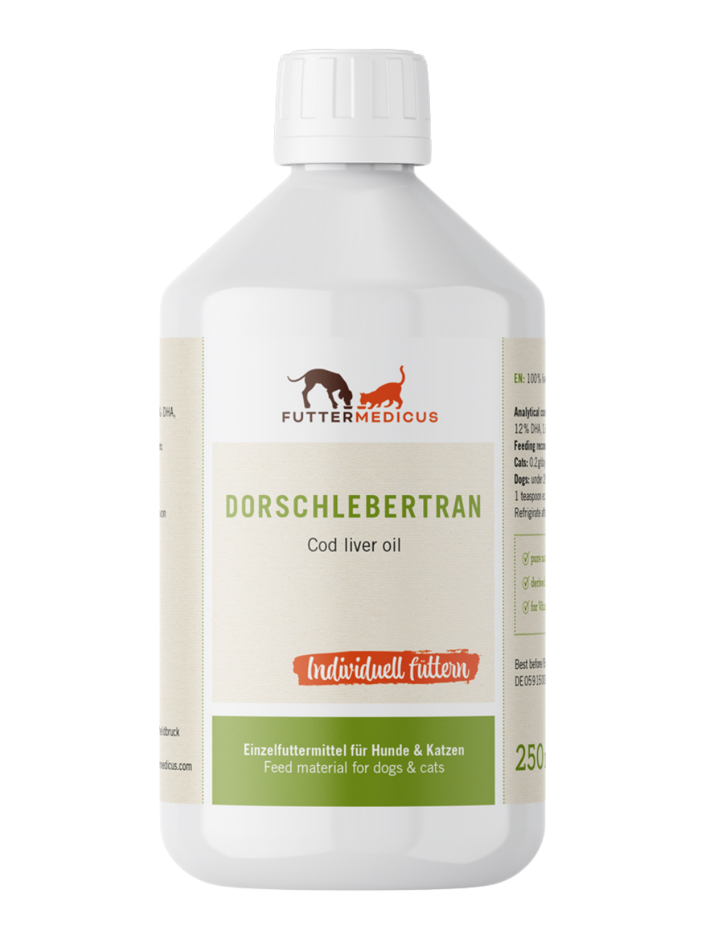 Futtermedicus | Dorschlebertran 250 ml I Futterzusatz für Hunde und Katzen